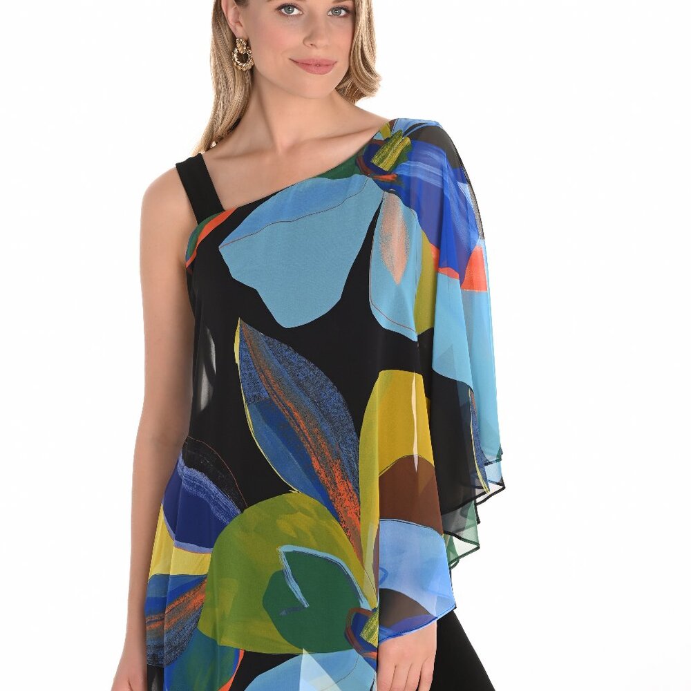 251261 Woven Multi Top One Shoulder Silk Multi Layered Top by FRANK LYMAN